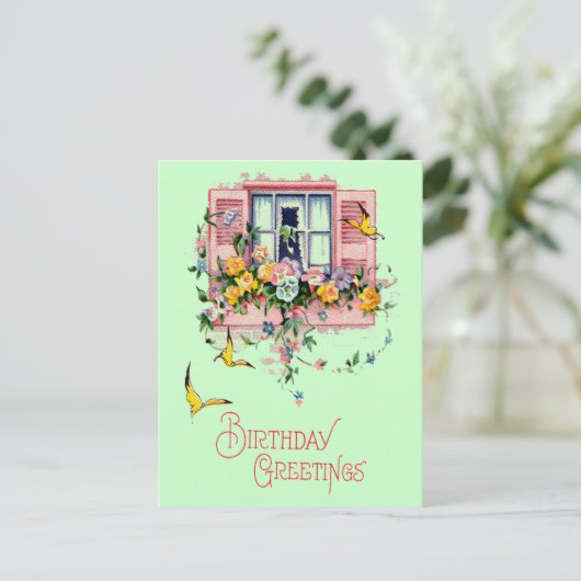 ヴィンテージあいさつ文誕生日はがき ポストカード (スタンド正面)