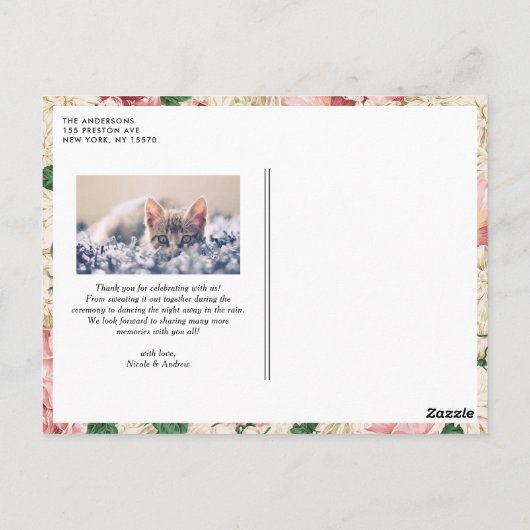ヴィンテージあじさいとバラ結婚ズサンキュー ポストカード (裏面)