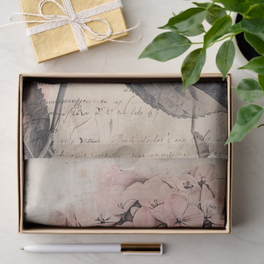 ヴィンテージあじさいイラストレーションパーチメントデクページ 薄葉紙 (ギフト)