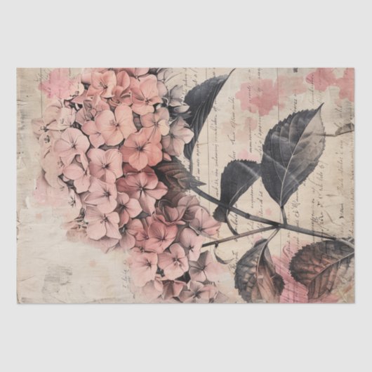 ヴィンテージあじさいイラストレーションパーチメントデクページ 薄葉紙 (正面)