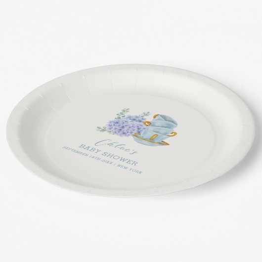 ヴィンテージあじさい茶醸造ベビーシャワー ペーパープレート (アングル)