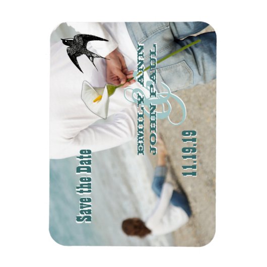 ヴィンテージあなたの写真を鳥の日付を保存 マグネット (縦)