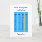 ヴィンテージあなたの誕生日のスイミングカーおもしろいにダイビング カード (正面)