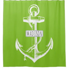 ヴィンテージいかりおよび名前ライムグリーン航海の シャワーカーテン