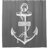 ヴィンテージいかりとグレーの名前航海の シャワーカーテン (正面)