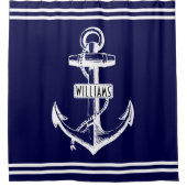 ヴィンテージいかりとストライプネイビーブルー航海の シャワーカーテン (正面)