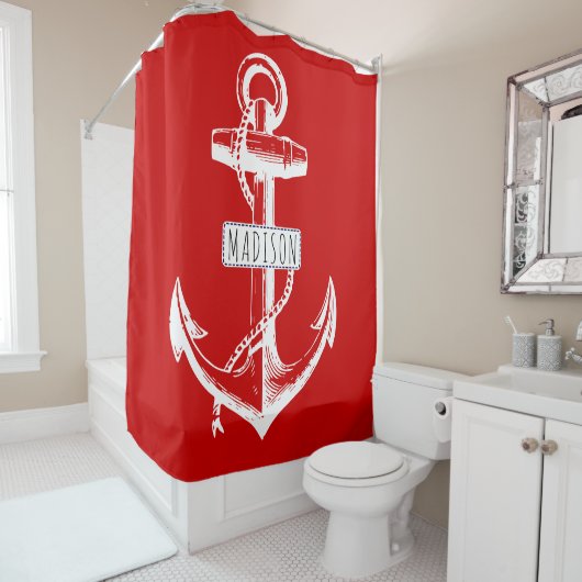 ヴィンテージいかりと赤の名前航海の シャワーカーテン (インサイチュ)