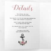 ヴィンテージいかりほこりっぽいバラ航海の結婚の花 三つ折り招待状 (内部最初)