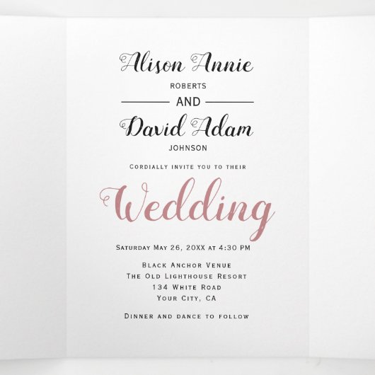 ヴィンテージいかりほこりっぽいバラ航海の結婚の花 三つ折り招待状 (内部中)