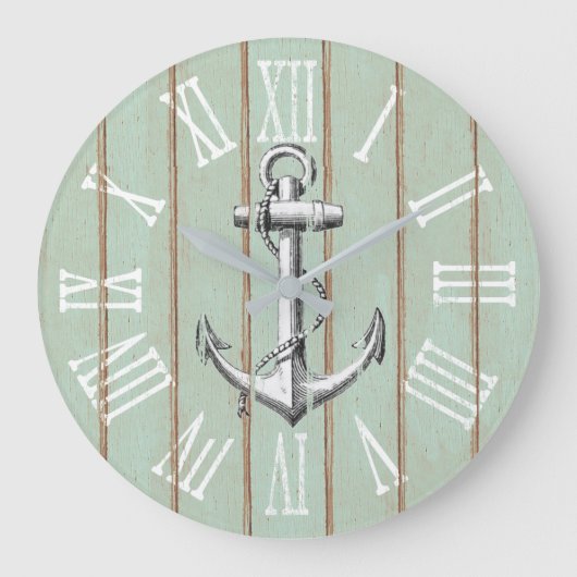 ヴィンテージいかりオンウッ素朴ド航海のテーマ ラージ壁時計 (正面)