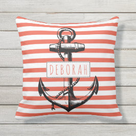 ヴィンテージいかりオンストライプのコーラル航海の アウトドアクッション