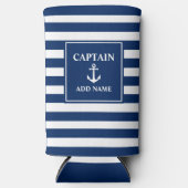 ヴィンテージいかりキャプテンまたはボートネーム海軍ストライプ兵 スリム缶クーラー (正面)