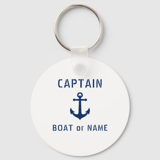 ヴィンテージいかりキャプテン名前またはボート名ホワイト キーホルダー (正面)