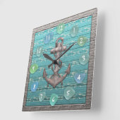 ヴィンテージいかりシーガラスビーチ流木海 スクエア壁時計 (傾斜)