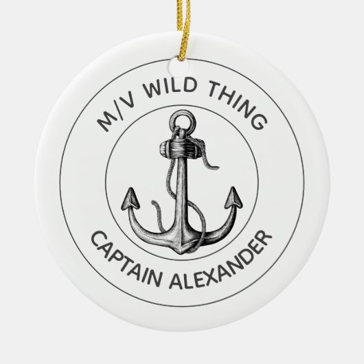 ヴィンテージいかりスピードボートキャプテン名航海の セラミックオーナメント (正面)