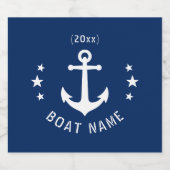 ヴィンテージいかりデイトスターズボート名ネイビーブルー スパークリングワインラベル (シングルラベル)