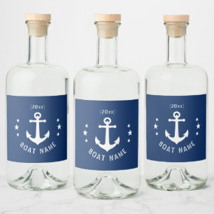 ヴィンテージいかりデイトスターズボート名ネイビーブルー リキュールボトルラベル