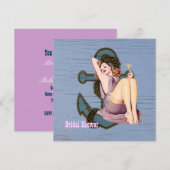 ヴィンテージいかりピンアップガールビーチブライダルシャワー 招待状 (正面/裏面)