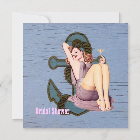 ヴィンテージいかりピンアップガールビーチブライダルシャワー 招待状 (正面)