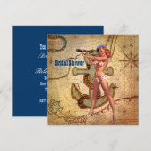 ヴィンテージいかりピンアップガールビーチブライダルシャワー 招待状 (正面/裏面)