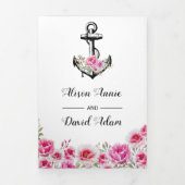 ヴィンテージいかりピンク航海の結婚の花 三つ折り招待状 (カバー)