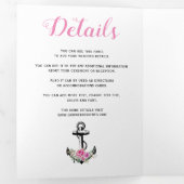 ヴィンテージいかりピンク航海の結婚の花 三つ折り招待状 (内部最初)