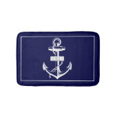 ヴィンテージいかりフレーム名navy blue 航海の バスマット (正面)