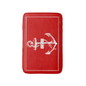 ヴィンテージいかりフレーム(名前、赤航海の) バスマット (正面縦)