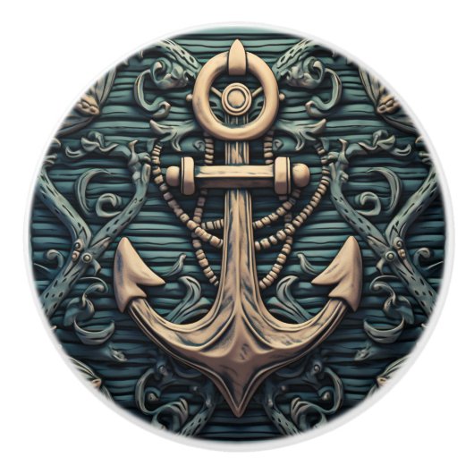 ヴィンテージいかりマリーンをテーマにした セラミックノブ (正面)