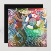 ヴィンテージいかりマーメイドビーチブライダルシャワー 招待状 (正面/裏面)