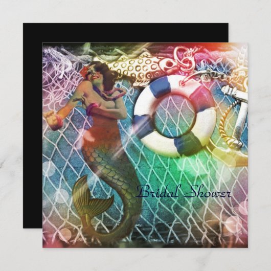 ヴィンテージいかりマーメイドビーチブライダルシャワー 招待状 (正面/裏面)