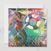 ヴィンテージいかりマーメイドビーチブライダルシャワー 招待状 (正面)