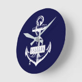 ヴィンテージいかり名ネイビーブルー  ラウンド壁時計 (傾斜)