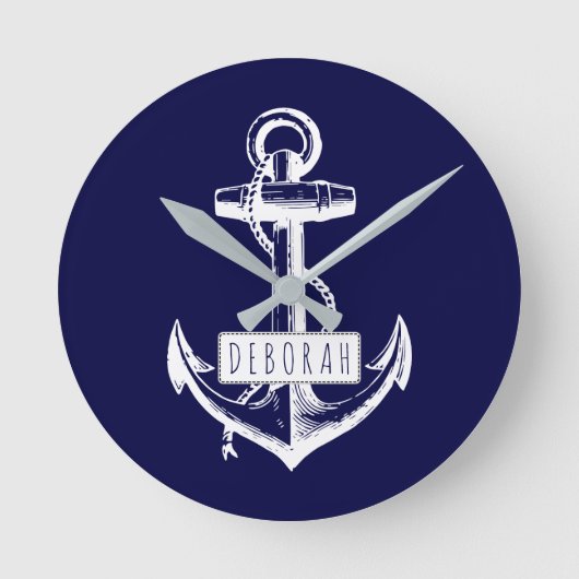ヴィンテージいかり名ネイビーブルー  ラウンド壁時計 (正面)