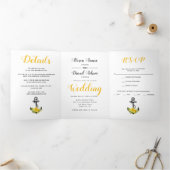 ヴィンテージいかり黄航海の結婚花 三つ折り招待状 (内部)