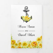 ヴィンテージいかり黄航海の結婚花 三つ折り招待状 (カバー)