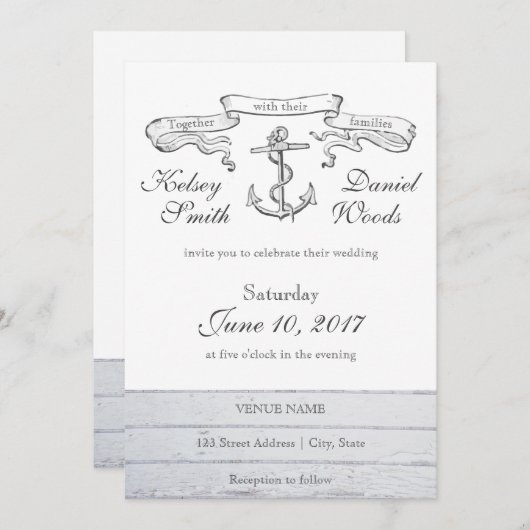 ヴィンテージいかり 航海の |結婚式招待状 招待状 (正面/裏面)