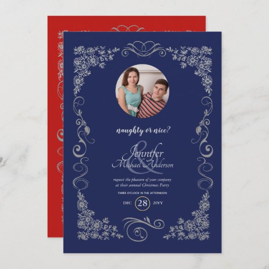 ヴィンテージいけなまたは素敵な写真クリスマスパーティー 招待状 (正面/裏面)