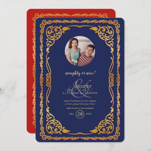 ヴィンテージいけなまたは素敵な写真クリスマスパーティー 招待状 (正面/裏面)