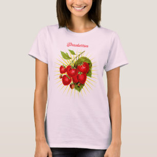 ヴィンテージいちご植物ボタニカルアート Tシャツ