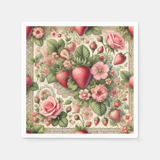 ヴィンテージいちご1日パーティー スタンダードカクテルナプキン (正面)