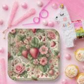 ヴィンテージいちご1日パーティー ペーパープレート (パーティー)