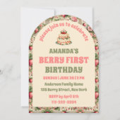 ヴィンテージいちご1st誕生日パーティーフォトアーチ 招待状 (正面)