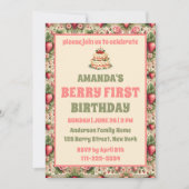 ヴィンテージいちご1st誕生日パーティーベリー最初 招待状 (正面)