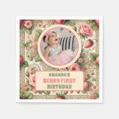 ヴィンテージいちご1st誕生日パーティー写真 スタンダードカクテルナプキン (正面)