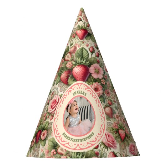 ヴィンテージいちご1st誕生日パーティー写真 パーティーハット (正面)