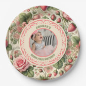 ヴィンテージいちご1st誕生日パーティー写真 ペーパープレート (正面)