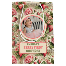 ヴィンテージいちご1st誕生日パーティー写真 ミディアムペーパーバッグ