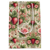 ヴィンテージいちご1st誕生日パーティー写真 ミディアムペーパーバッグ (裏面)