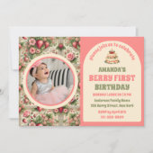 ヴィンテージいちご1st誕生日パーティー写真 招待状 (正面)